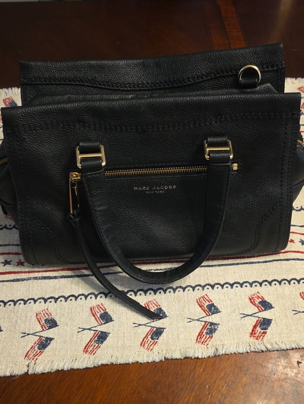 Marc Jacobs Black Leather Satchel with Gold Hardware